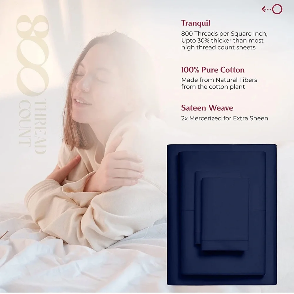 800 Thread Count Egyptian Quality 100% Cotton Sheets, Navy Blue California King